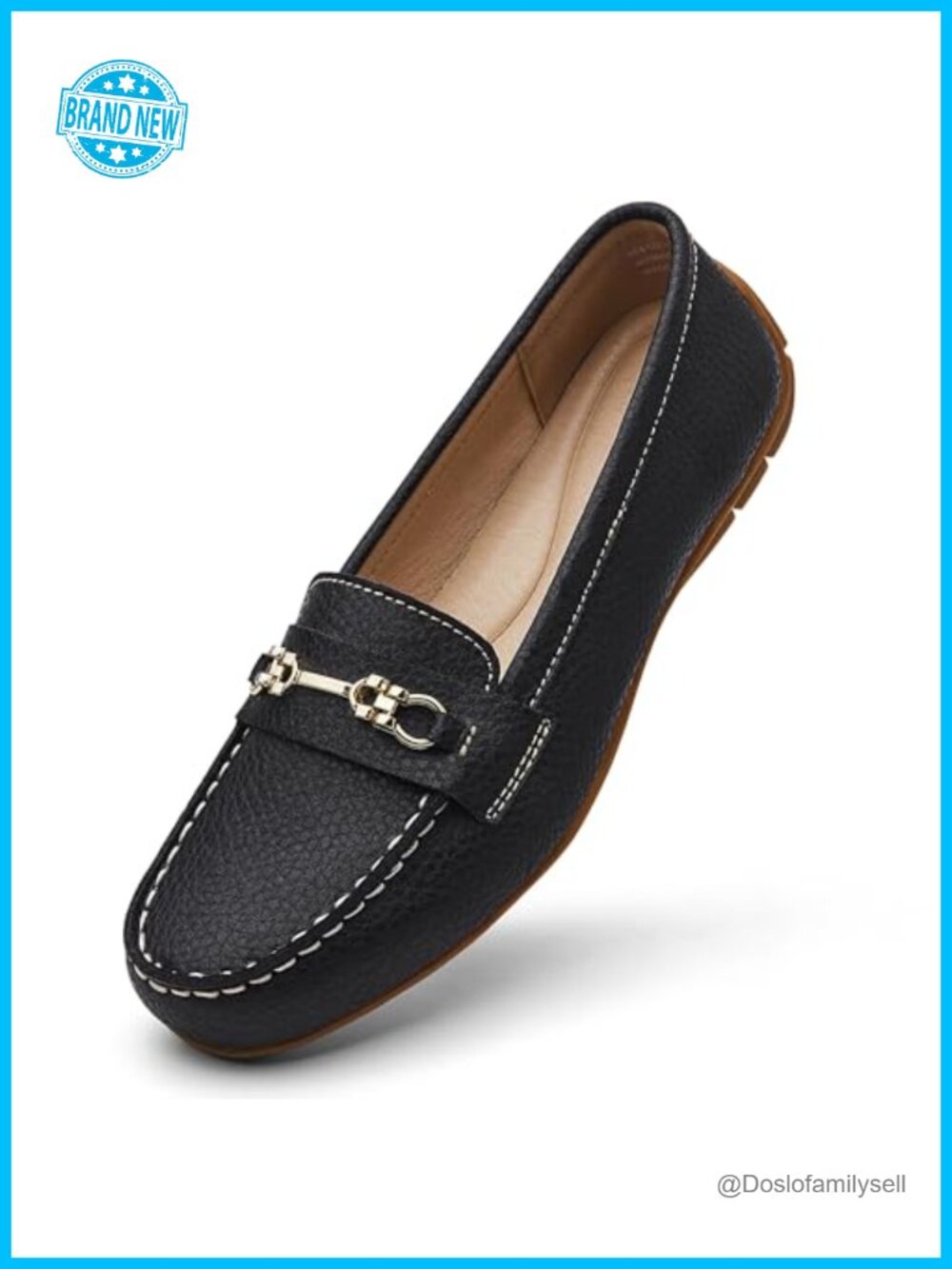 Genuine Leather Loafers Gold Buckle Slip-On Memory Foam Business Casual